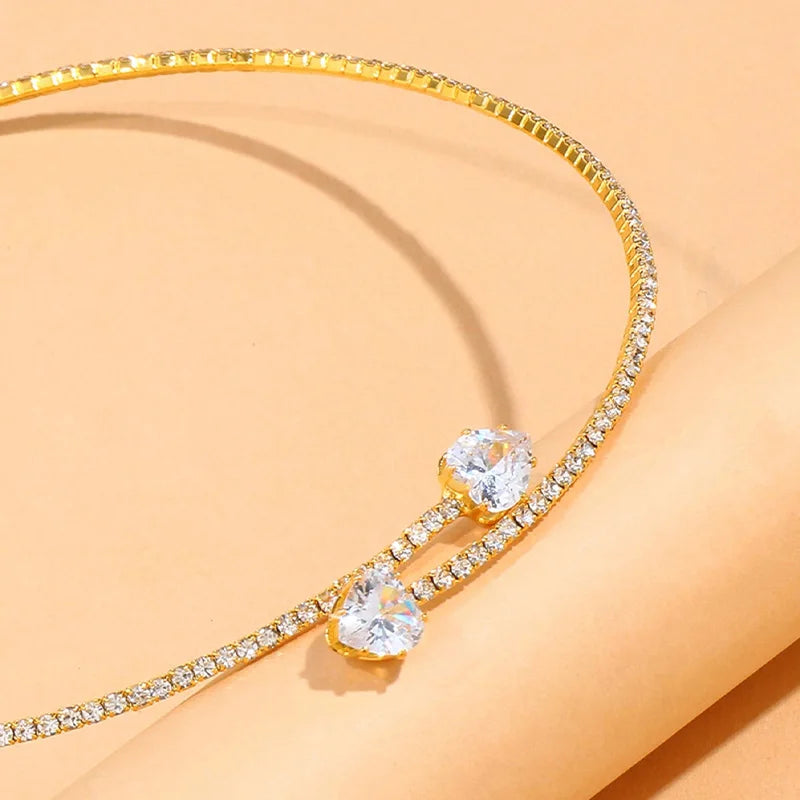 Rhinestone Heart Collar Choker Necklace