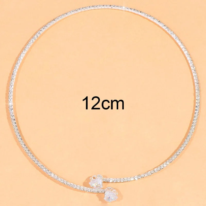 Rhinestone Heart Collar Choker Necklace