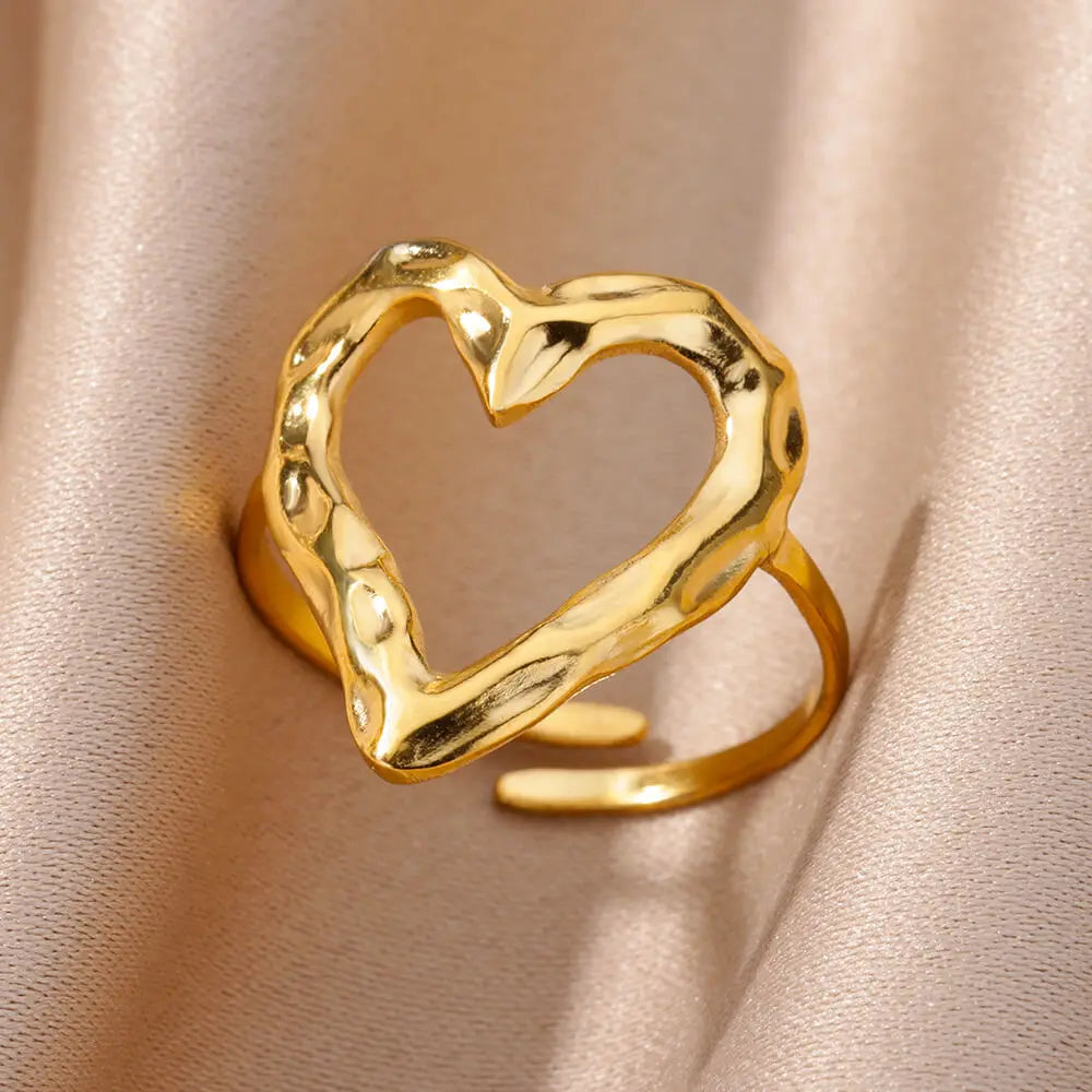 Stainless Steel Rings Heart Gold Color