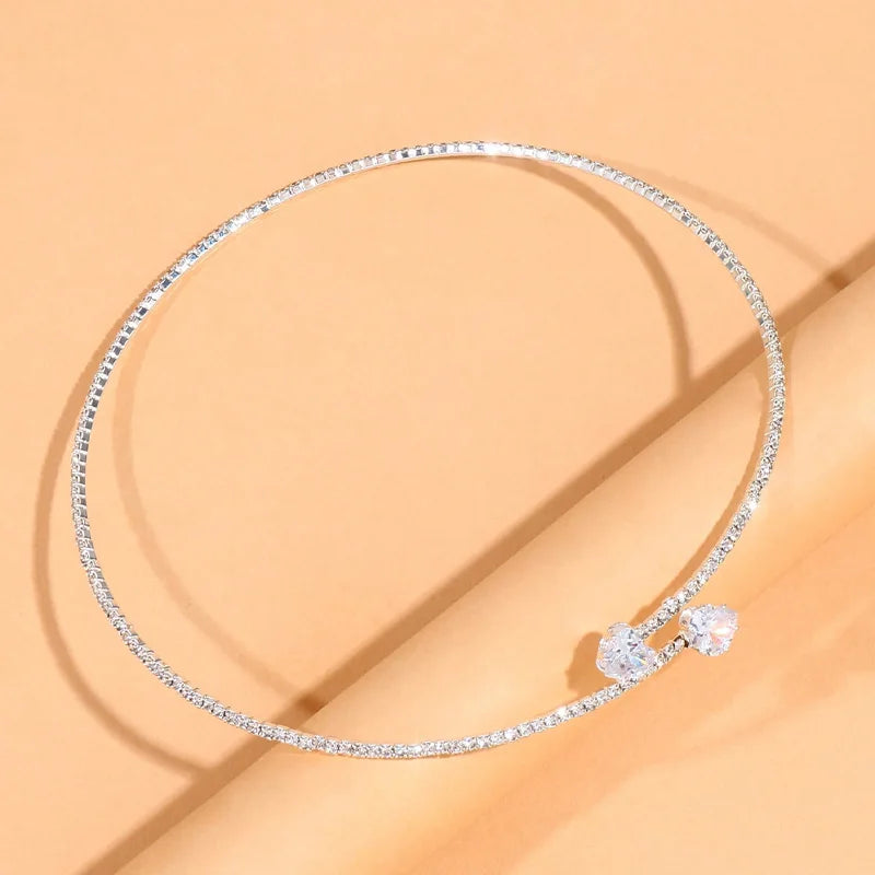 Rhinestone Heart Collar Choker Necklace