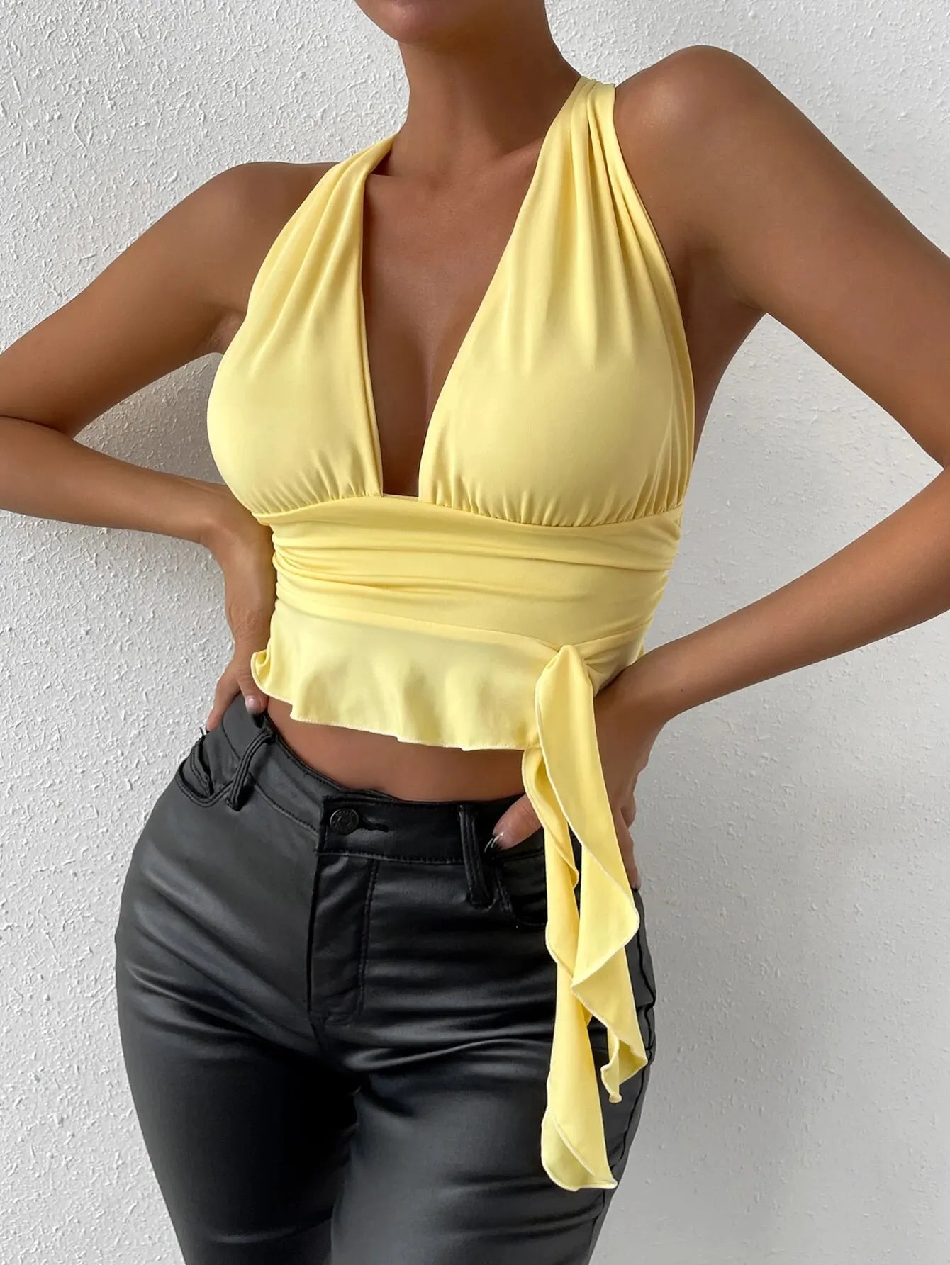 Deep V-neck Pleated Top