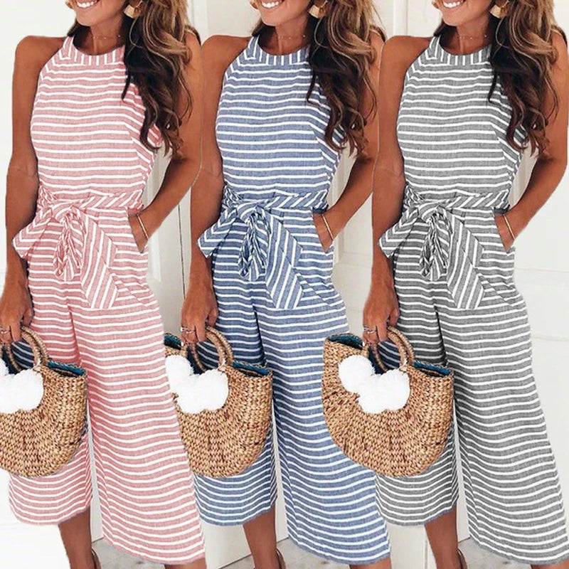 Sleeveless Striped Jumpsuit