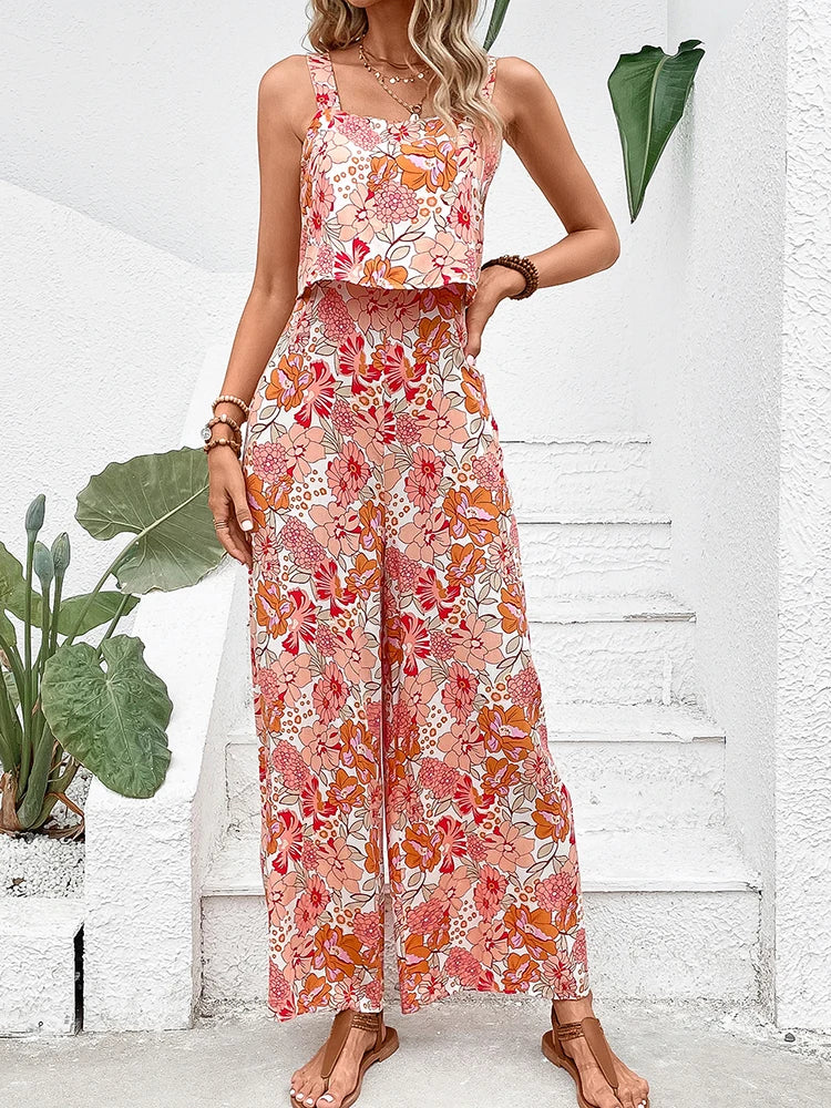 Jumpsuits Casual Sleeveless Floral Romper