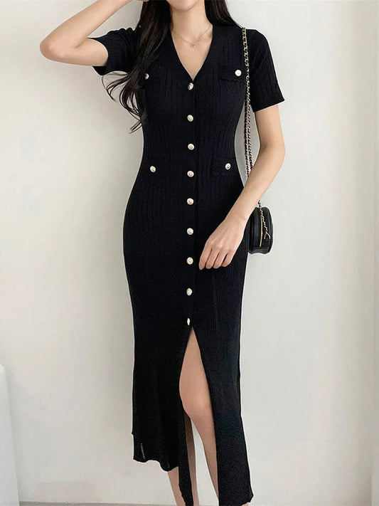 Black Bodycon Korea Style Ruffle Ladies Dresses