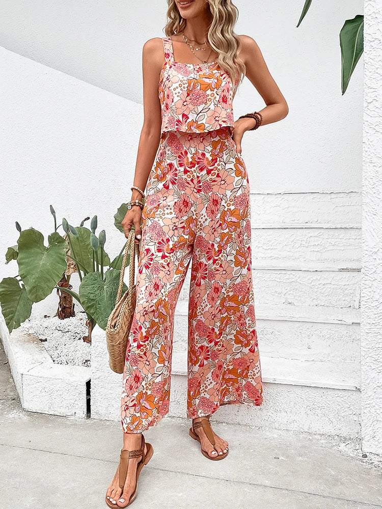 Jumpsuits Casual Sleeveless Floral Romper