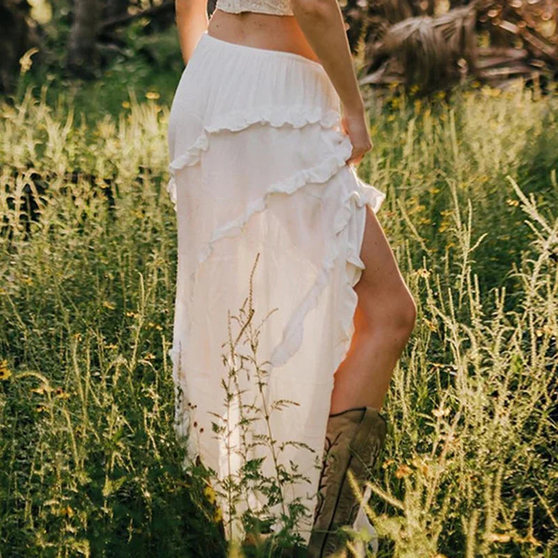 White Trim Midi Skirt