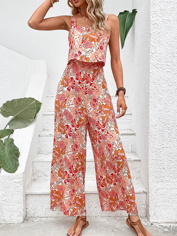 Jumpsuits Casual Sleeveless Floral Romper